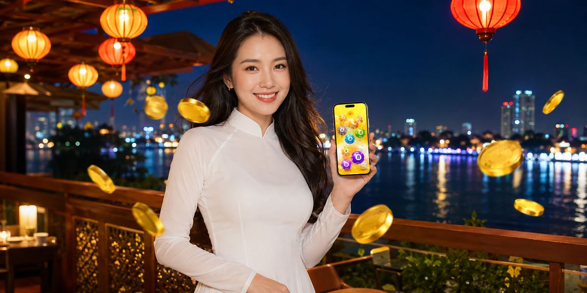 Người dùng Hà Nội theo dõi xổ số và nhận ưu đãi trực tuyến với trang phục áo dài truyền thống